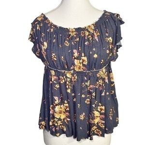 We The Free Navy/Charcoal Floral Blouse